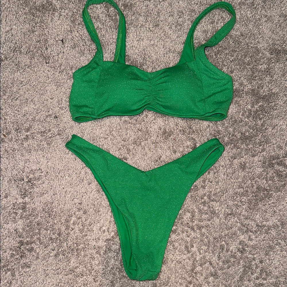 Green Sparkle Women's Bikini Set - Scoop Top & V-Cut Bottom